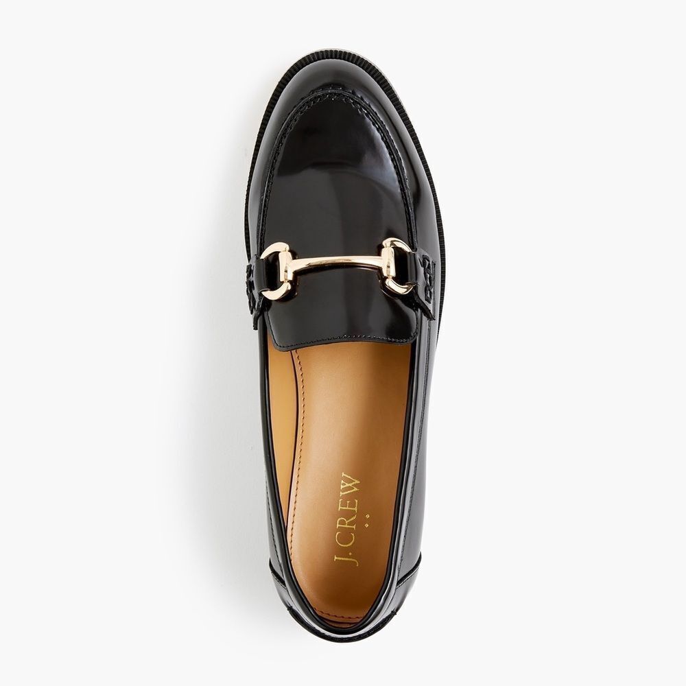 J.Crew Classic Black Vegan Leather Loafers with Gold Hardware Horsebit Size 9 - Picture 2 of 13